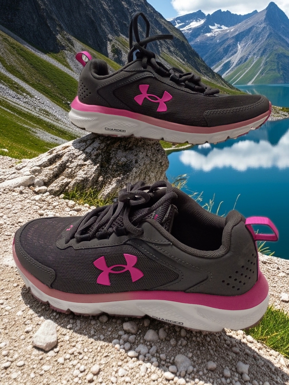 Under Armour Women's Charged Assert 9 Marble Running Shoe Jet Gray/Pink Elixir